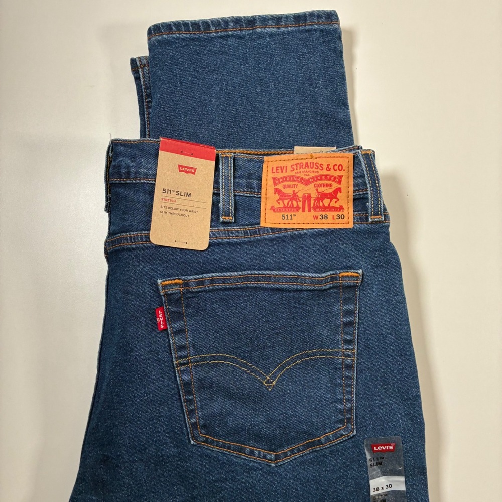 NEW Levi's 511 Slim Jeans 38x30 Blue Stretch Denim USA Cowboy